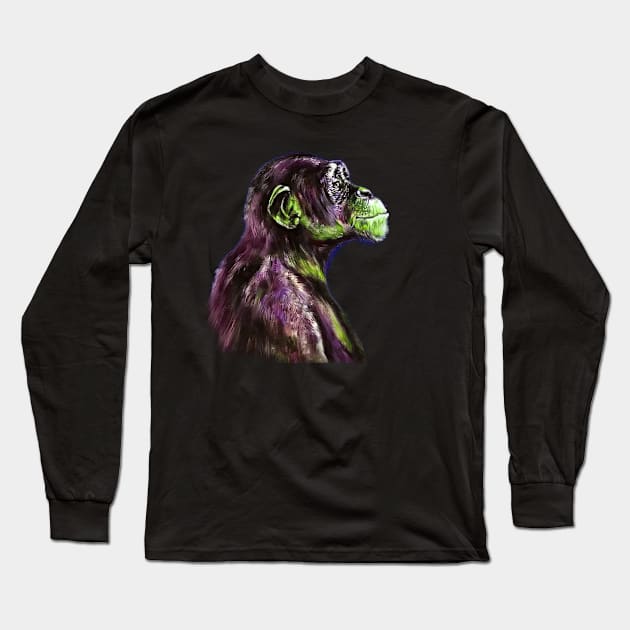 Chimp 2 Long Sleeve T-Shirt by garymcmullanart